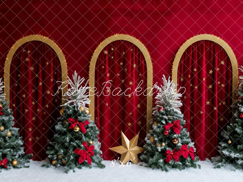 Kate Christmas Trees Red Curtain Backdrop Designed by Patty Roberts - Kate Backdrop AU