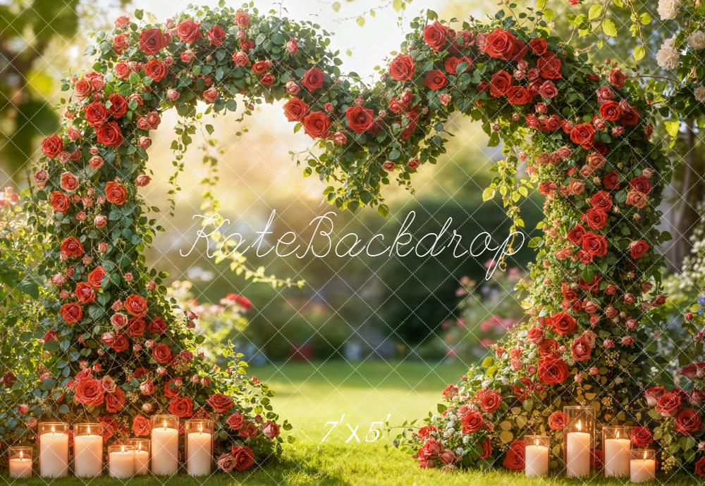 Kate Flower Arch Heart Shape Red Roses Candles Backdrop Designed by Emetselch