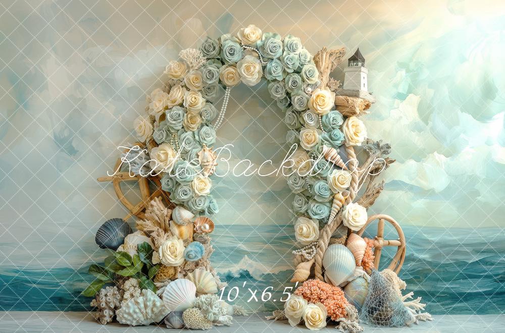 Kate Arch Seashells Lighthouse Coastal Backdrop Designed by Mini MakeBelieve - Kate Backdrop AU