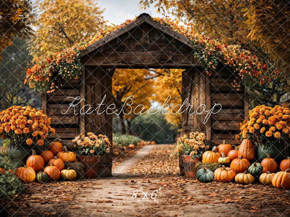 Kate Autumn Wooden Arch Pumpkin Backdrop Designed by Emetselch - Kate Backdrop AU