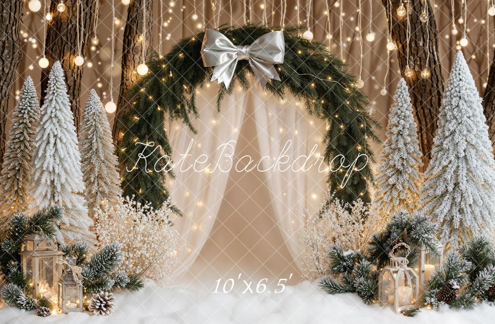 Kate Christmas Flower Arch Frosted Trees Backdrop Designed by Emetselch - Kate Backdrop AU