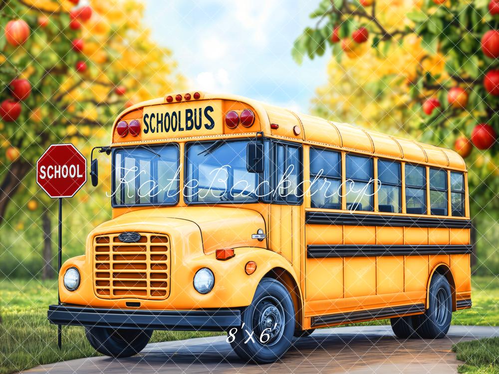 Kate Back To School Bus Apple Trees Backdrop Designed by Emetselch