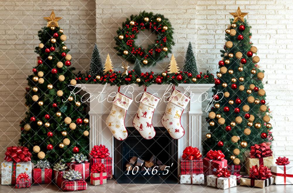 Kate Christmas Tree Fireplace Stockings Presents Backdrop Designed by Mini MakeBelieve - Kate Backdrop AU