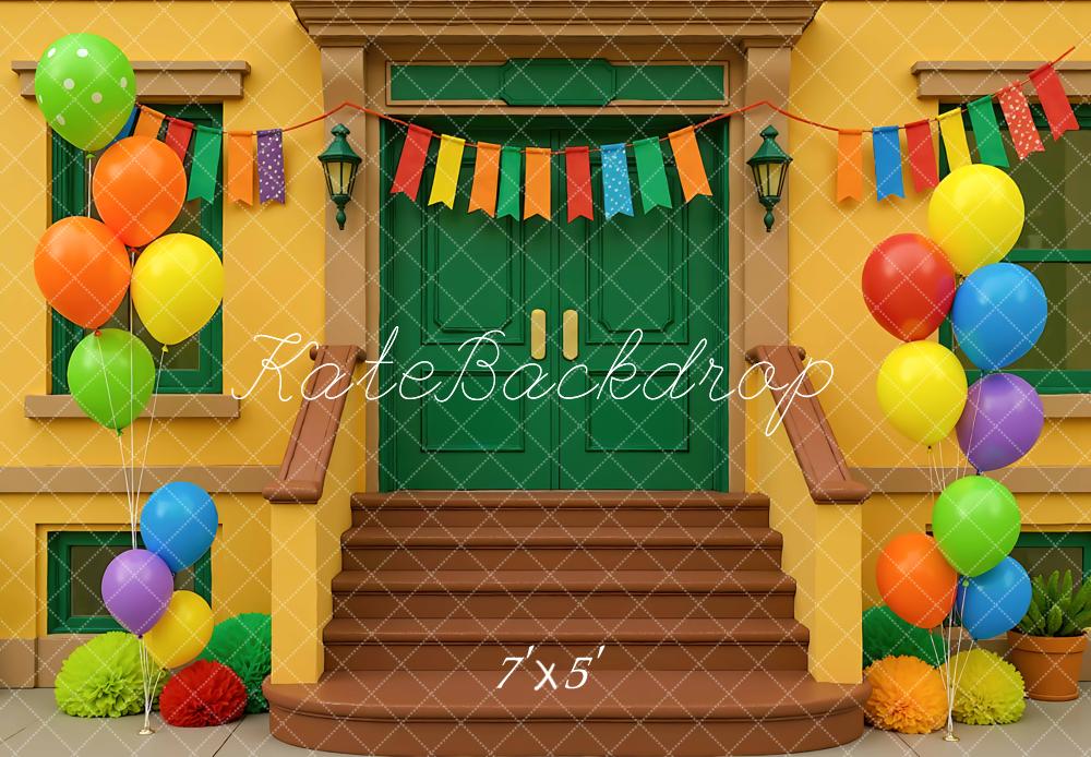 Kate Party Steps Balloons Bunting Colourful Backdrop Designed by Mini MakeBelieve