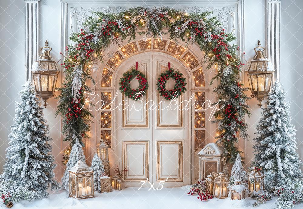 Kate Christmas Door Garland Snowy Trees Backdrop Designed by Emetselch