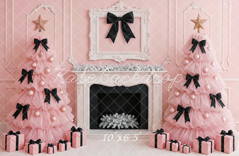Kate Christmas Pink Trees Fireplace Backdrop Designed by Ashley Paul - Kate Backdrop AU