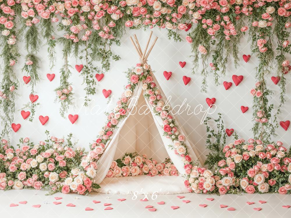 Kate Flower Teepee Pink Roses Hearts Backdrop Designed by Emetselch