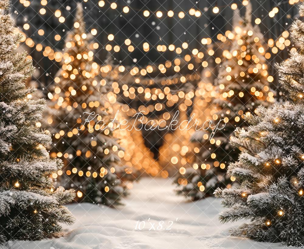 Kate Christmas Snowy Trees String Lights Backdrop Designed by Emetselch - Kate Backdrop AU