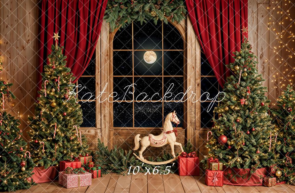 Kate Christmas Tree Window Rocking Horse Backdrop Designed Emetselch - Kate Backdrop AU