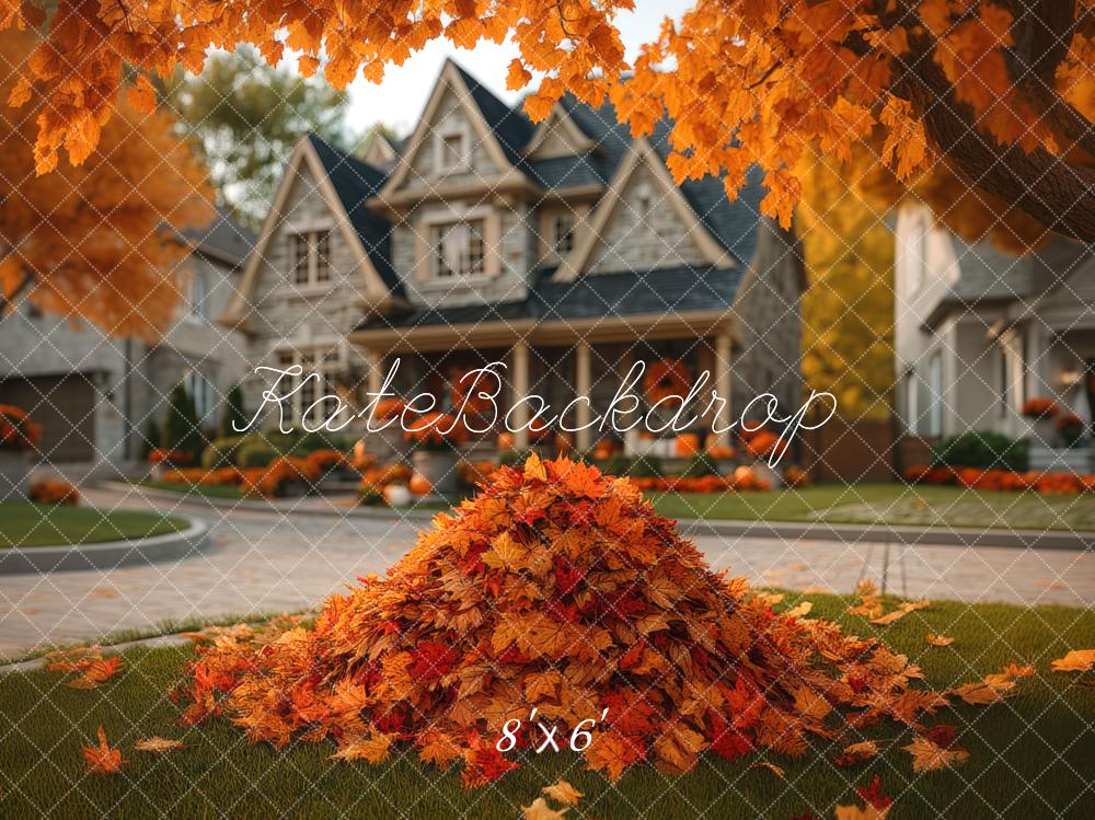 Kate Autumn Leaves Pile Front Yard House Backdrop Designed by Mini MakeBelieve