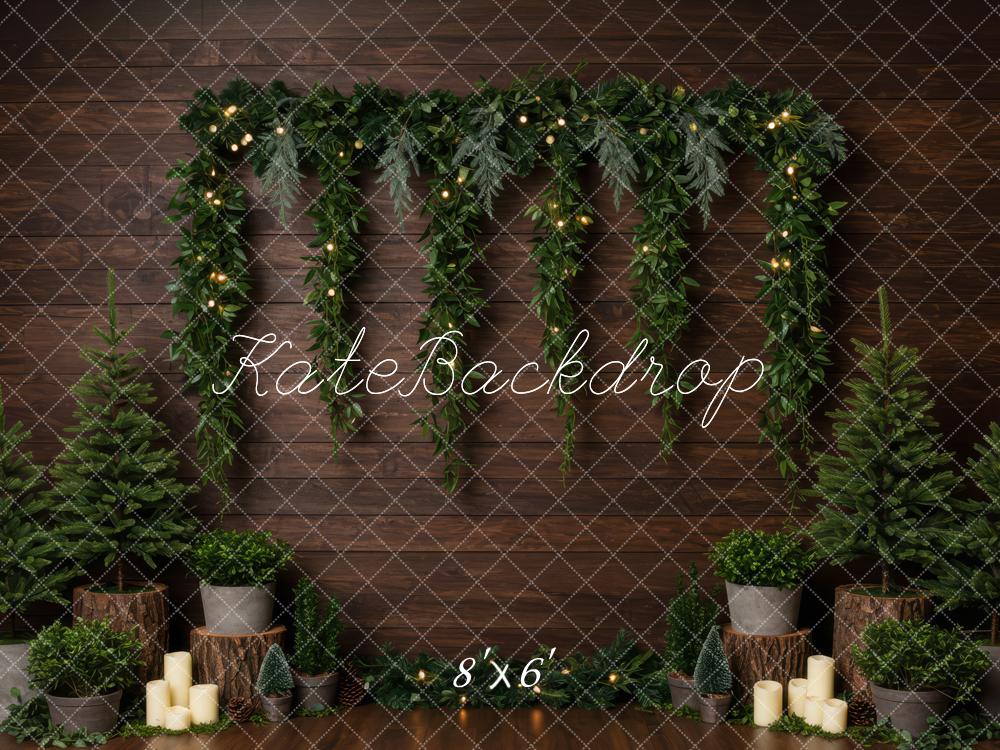 Kate Christmas Greenery Candles Wooden Wall Backdrop Designed by Patty Roberts