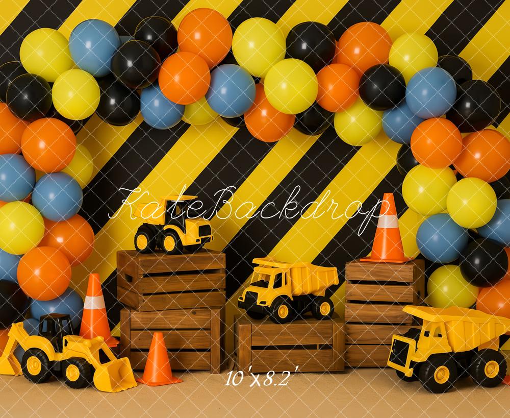 Kate Construction Truck Balloons Striped Backdrop Designed by Patty Roberts - Kate Backdrop AU