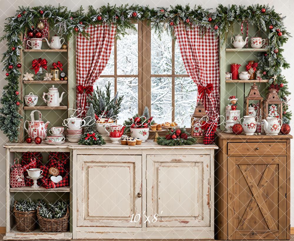 Kate Christmas Kitchen Window Fleece Backdrop Designed by Emetselch - Kate Backdrop AU