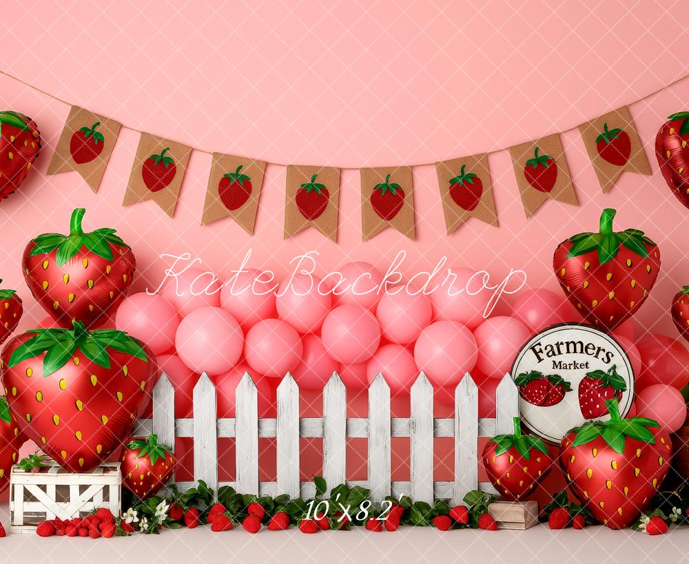 Kate Strawberry Pink Balloons Fence Backdrop Designed by Patty Roberts