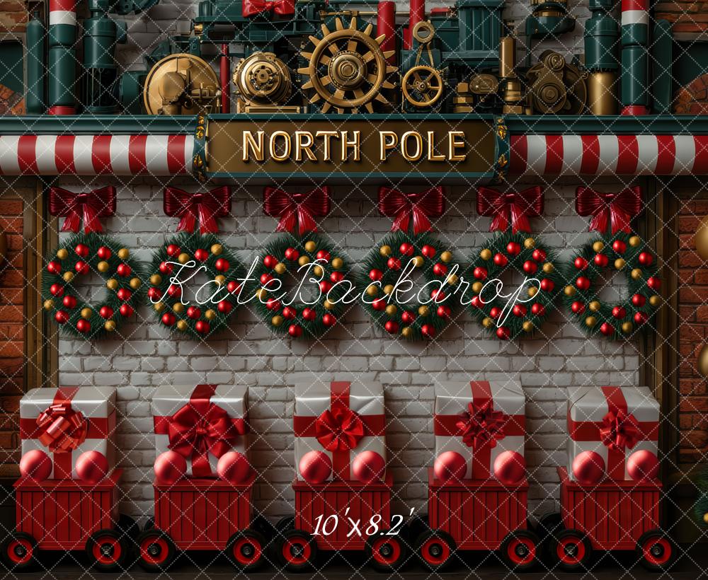 Kate Christmas North Pole Train Wreaths Backdrop Designed by Mini MakeBelieve - Kate Backdrop AU