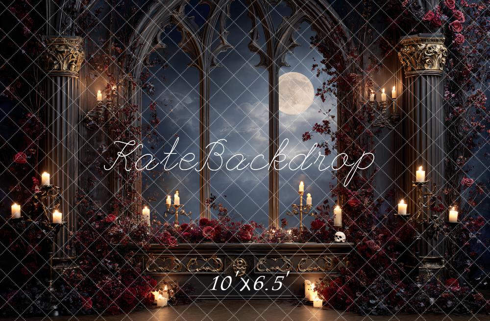 Kate Gothic Arched Windows Candlelight Roses Backdrop Designed by Ashley Paul