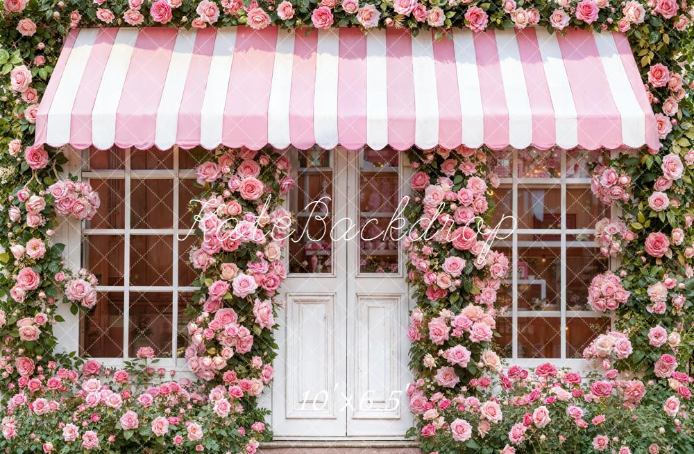 Kate Pink Striped Awning Rose Fleece Backdrop Designed by Emetselch