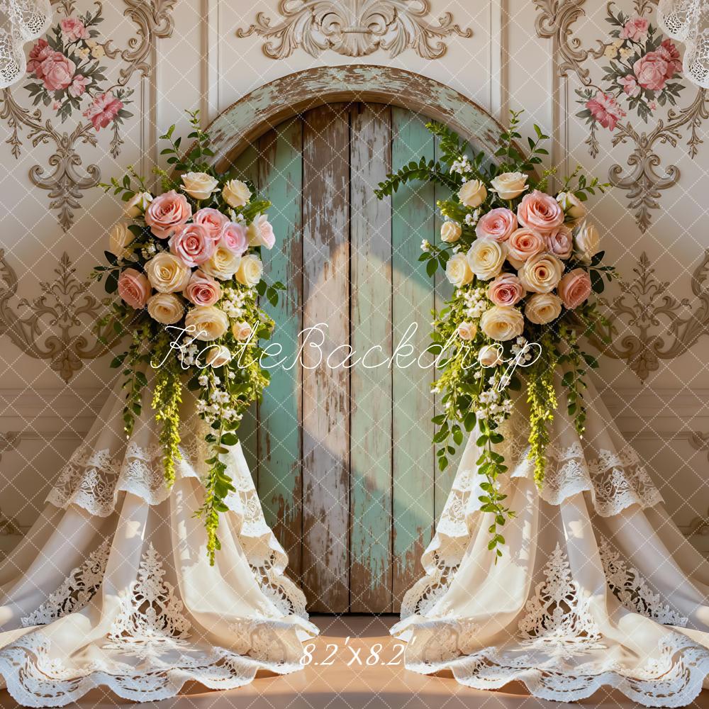 Kate Wedding Flower Arch Lace Curtains Vintage Wall Backdrop Designed by Mini MakeBelieve
