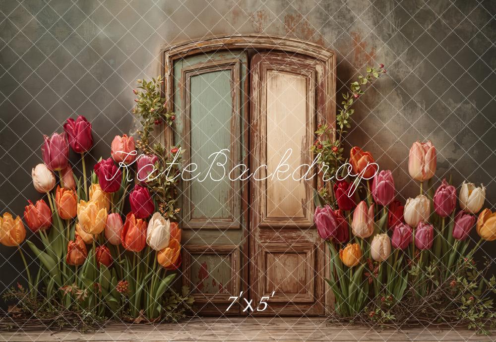 Kate Vintage Door Tulip Flowers Backdrop Designed by Emetselch
