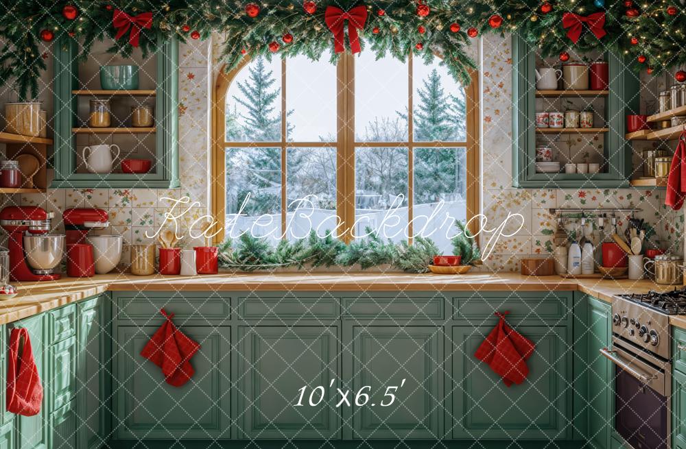 Kate Christmas Kitchen Window Garland Backdrop Designed by Emetselch - Kate Backdrop AU