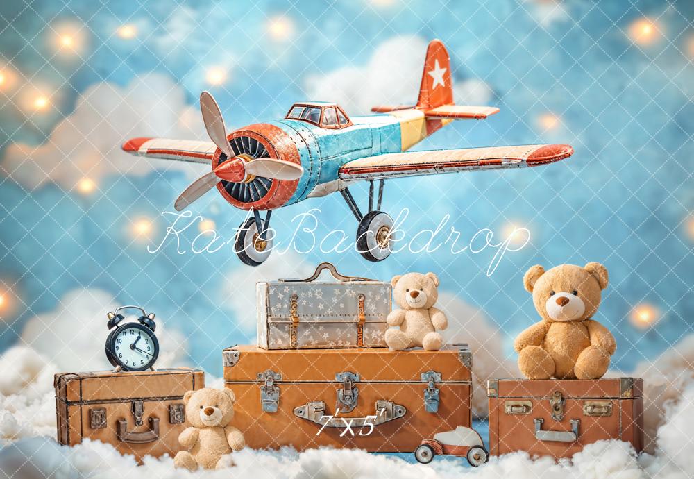 Kate Aeroplane Clouds Teddy Bears Suitcases Backdrop Designed by Emetselch