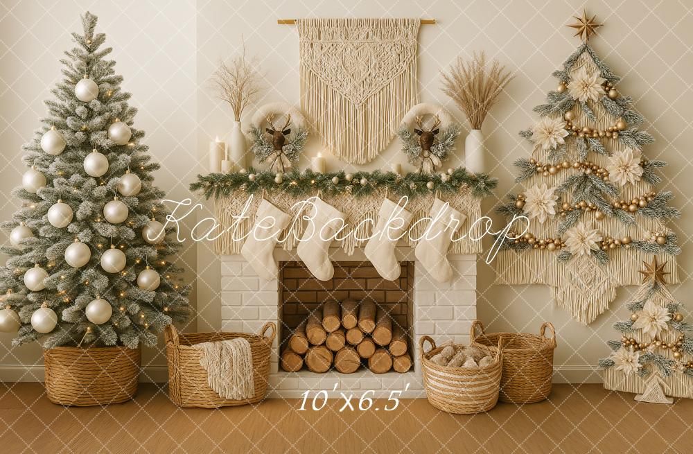 Kate Boho Christmas Trees Fireplace Backdrop Designed by Ashley Paul