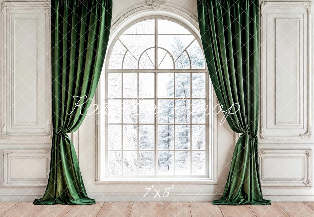 Kate Arched Window Green Curtains Backdrop Designed by Emetselch