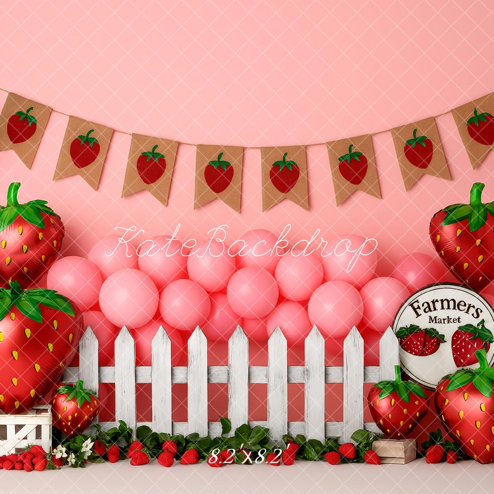 Kate Strawberry Pink Balloons Fence Backdrop Designed by Patty Roberts