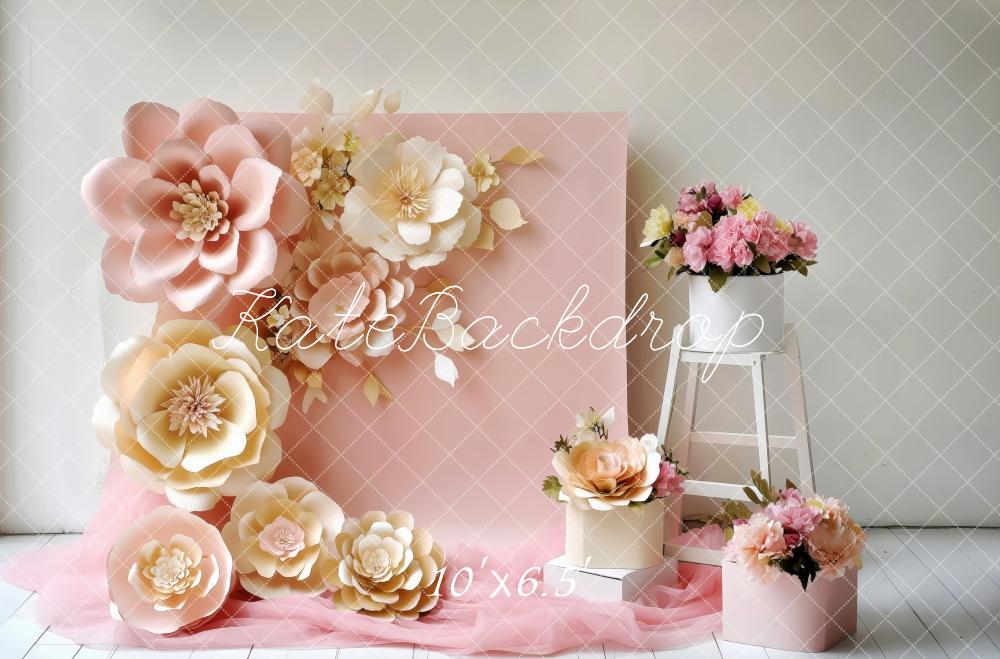 Kate Pink Paper Flowers Flower Backdrop Designed by Patty Roberts - Kate Backdrop AU