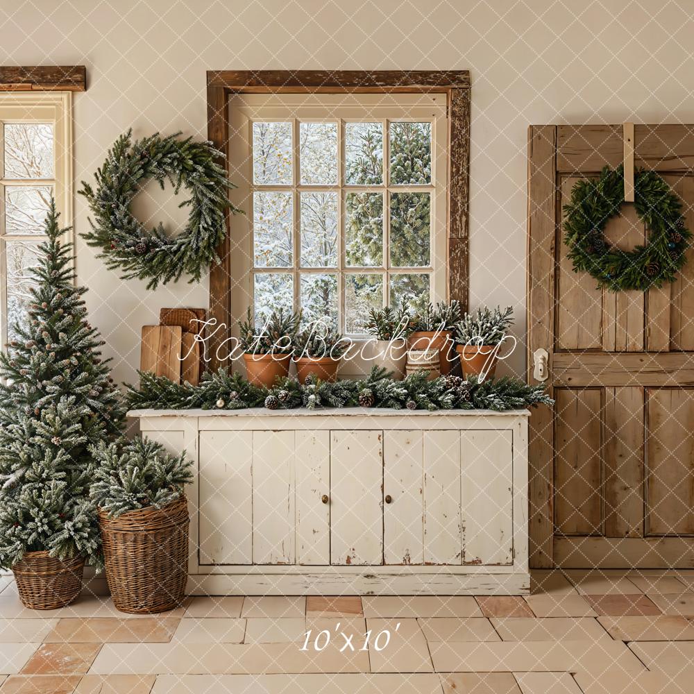 Kate Christmas Rustic Windows Cabinet Backdrop Designed by Chain