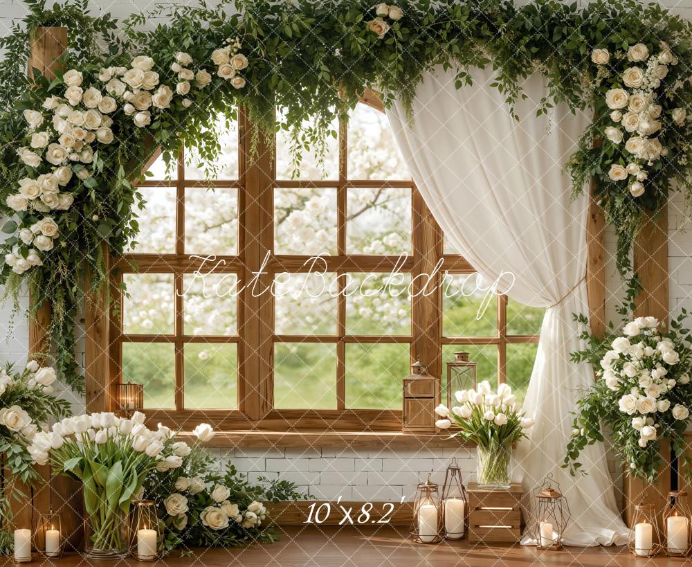 Kate Spring Flower Window Candles Fleece Backdrop Designed by Emetselch