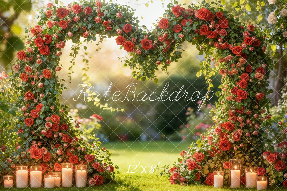 Kate Flower Arch Heart Shape Red Roses Candles Backdrop Designed by Emetselch