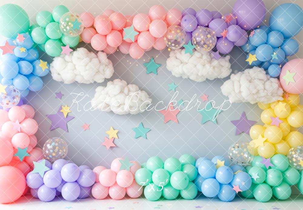 Kate Colorful Balloons Clouds Birthday Backdrop Designed by Patty Roberts