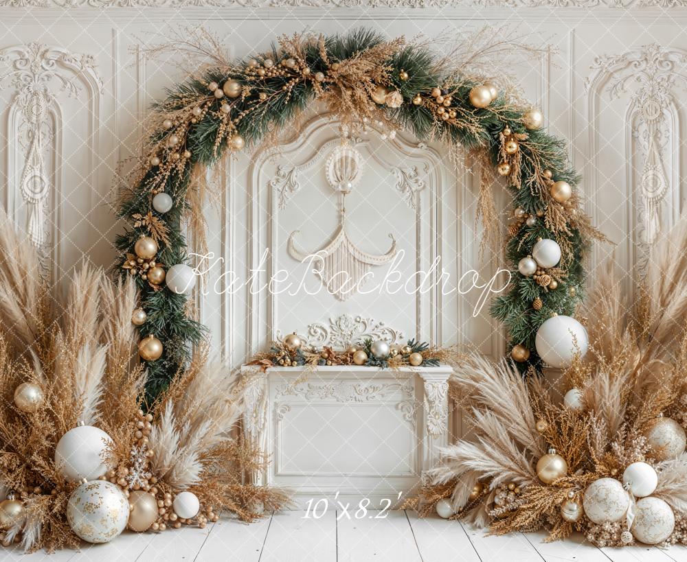 Kate Christmas Arch Pampas Grass White Backdrop Designed by Emetselch - Kate Backdrop AU