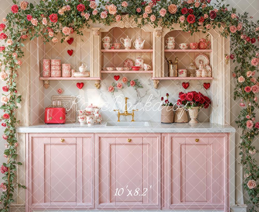 Kate Flower Pink Cabinet Tea Set Fleece Backdrop Designed by Emetselch