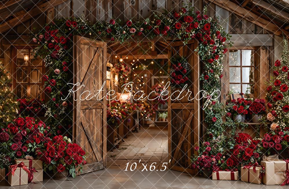 Kate Flower Barn Doors Red Roses Fleece Backdrop Designed by Emetselch