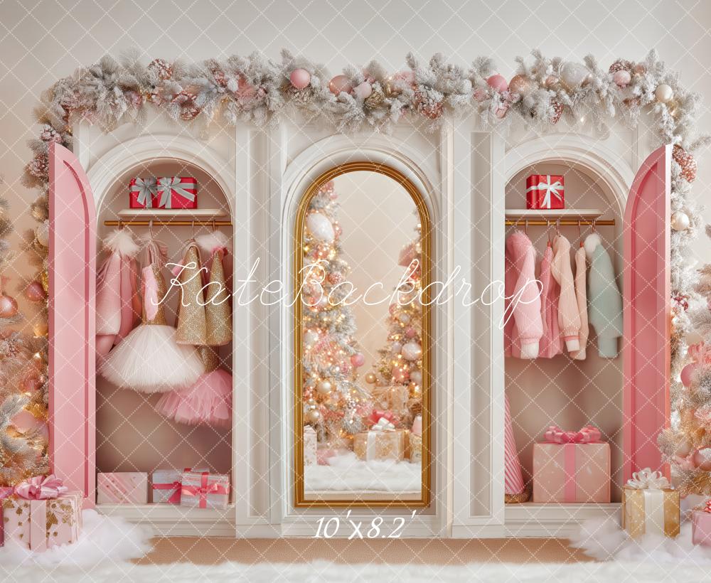 Kate Doll Pink Closet Christmas Trees Backdrop Designed by Patty Roberts - Kate Backdrop AU