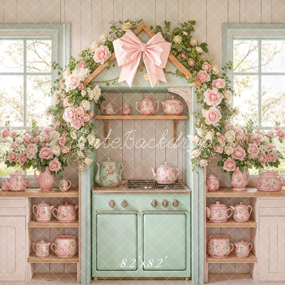 Kate Flower Vintage Kitchen Teapots Backdrop Designed by Emetselch