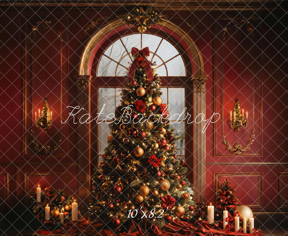 Kate Christmas Tree Red Wall Candlelight Backdrop Designed by Emetselch