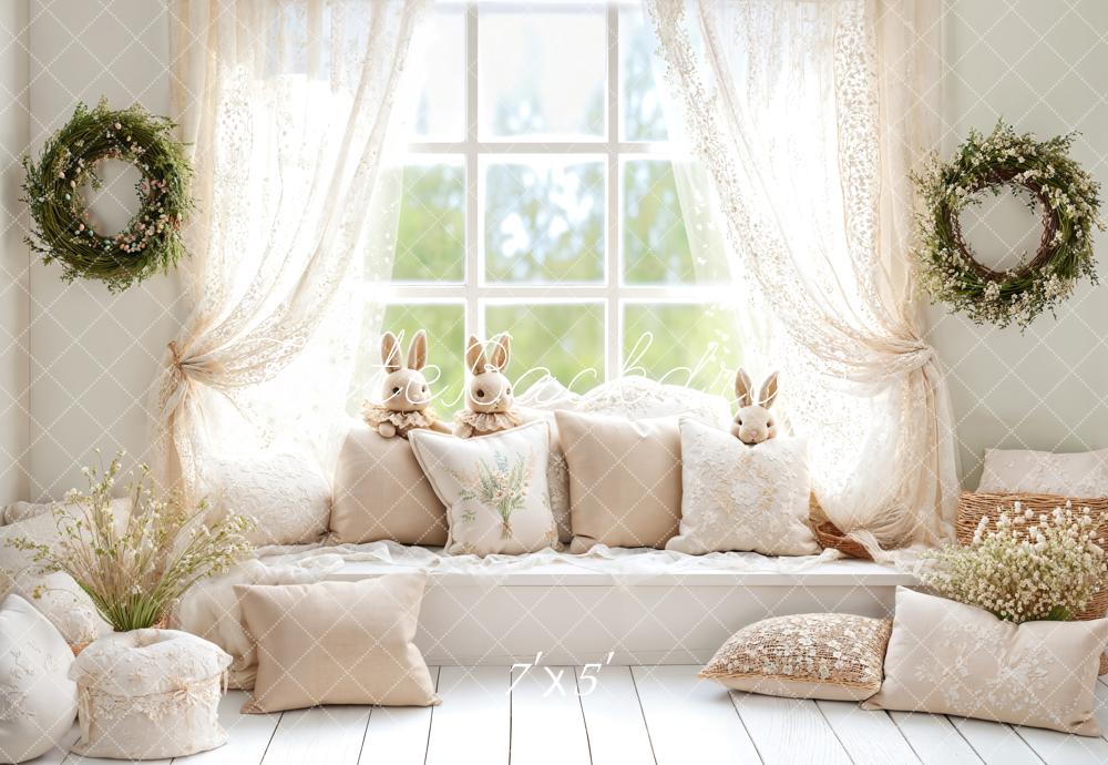 Kate Easter Bunny Window Seat Neutral Wreaths Backdrop Designed by Emetselch - Kate Backdrop AU