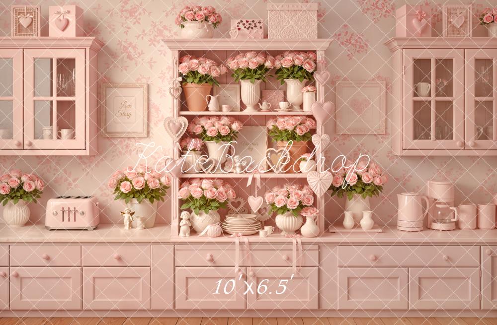 Kate Pink Kitchen Flowers Shelf Decor Backdrop Designed by Emetselch