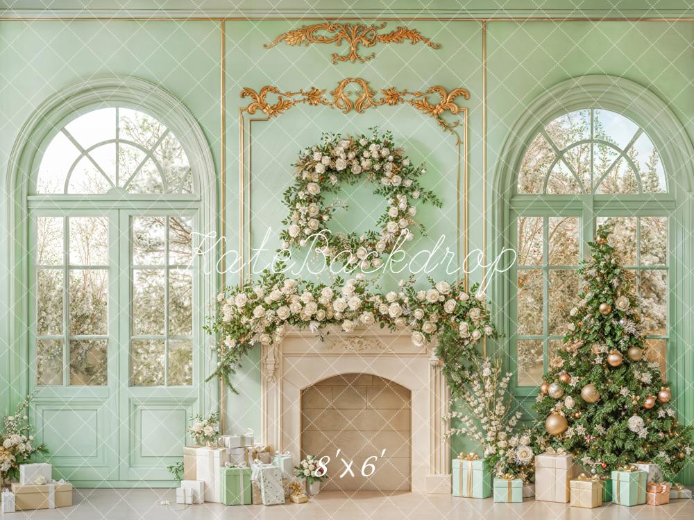 Kate Mint Fireplace Christmas Backdrop Designed by Emetselch - Kate Backdrop AU