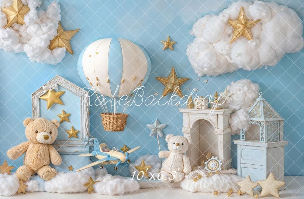 Kate Teddy Bears Hot Air Balloon Stars Clouds Backdrop Designed by Emetselch