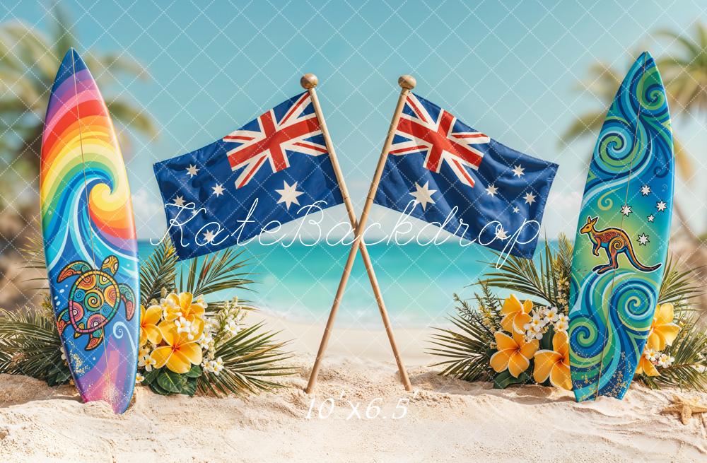 Kate Australia Flags Surfboards Beach Fleece Backdrop Designed by Chain