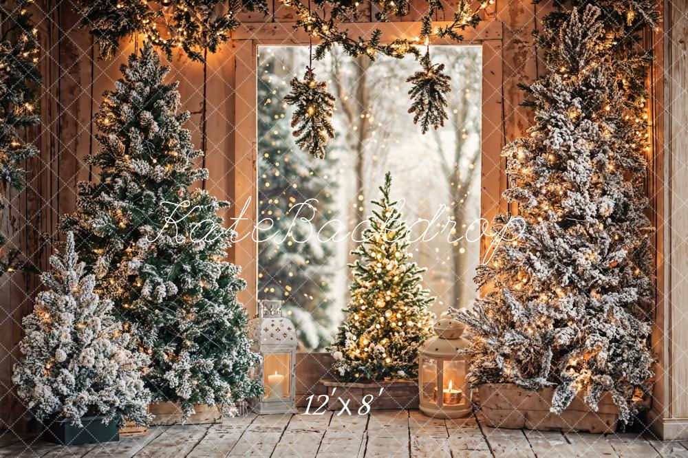 Kate Christmas Snowy Pine Trees Bokeh Fleece Backdrop Designed by Emetselch - Kate Backdrop AU