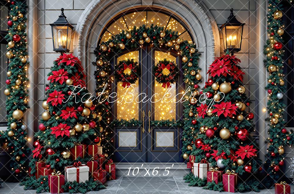 Kate Christmas Door Trees Bokeh Backdrop Designed by Mini MakeBelieve