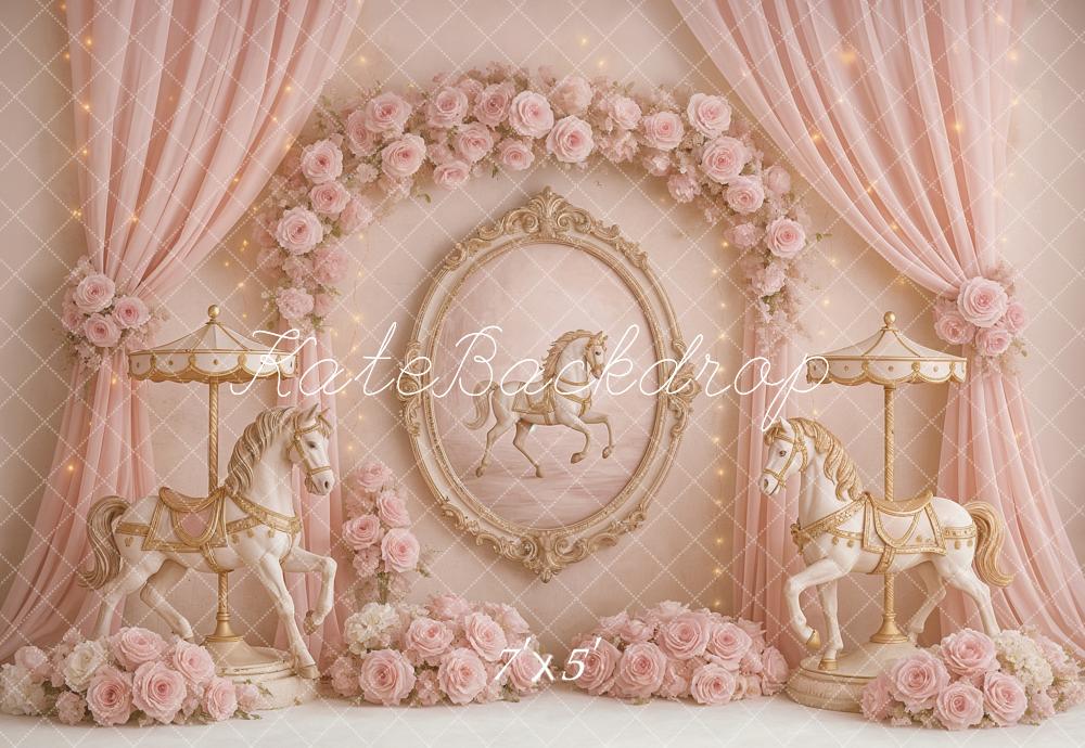 Kate Carousel Pink Roses Backdrop Designed by Ashley Paul