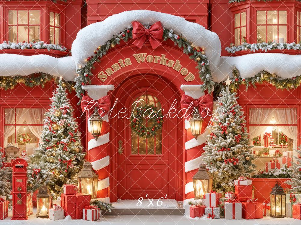 Kate Christmas Santa Workshop Snow Trees Backdrop Designed by Emetselch