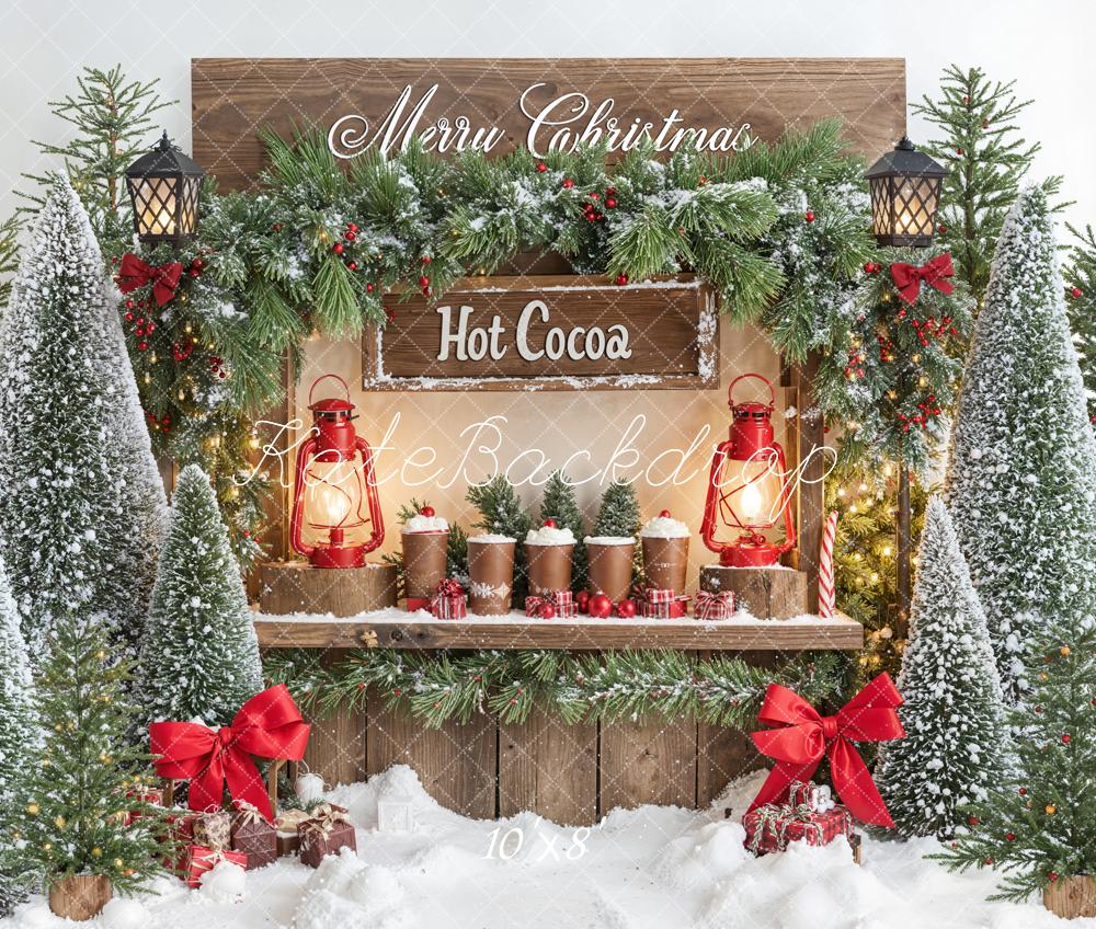 Kate Christmas Hot Cocoa Snowy Trees Fleece Backdrop Designed by Emetselch - Kate Backdrop AU