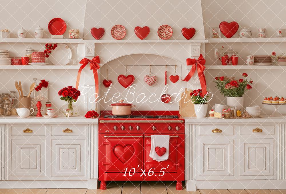 Kate Valentines Red Kitchen Heart Fleece Backdrop Designed by Emetselch